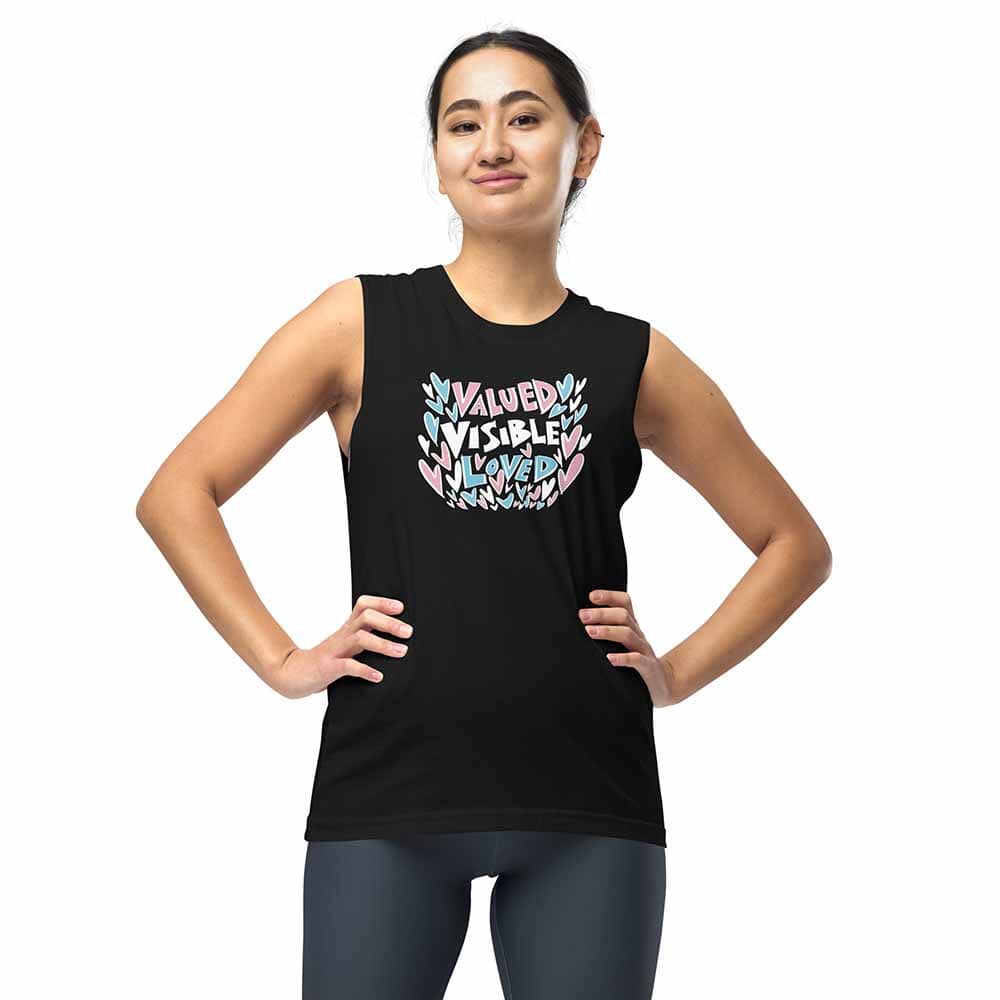 Valued Visible Loved Sleeveless T-shirt in black on woman