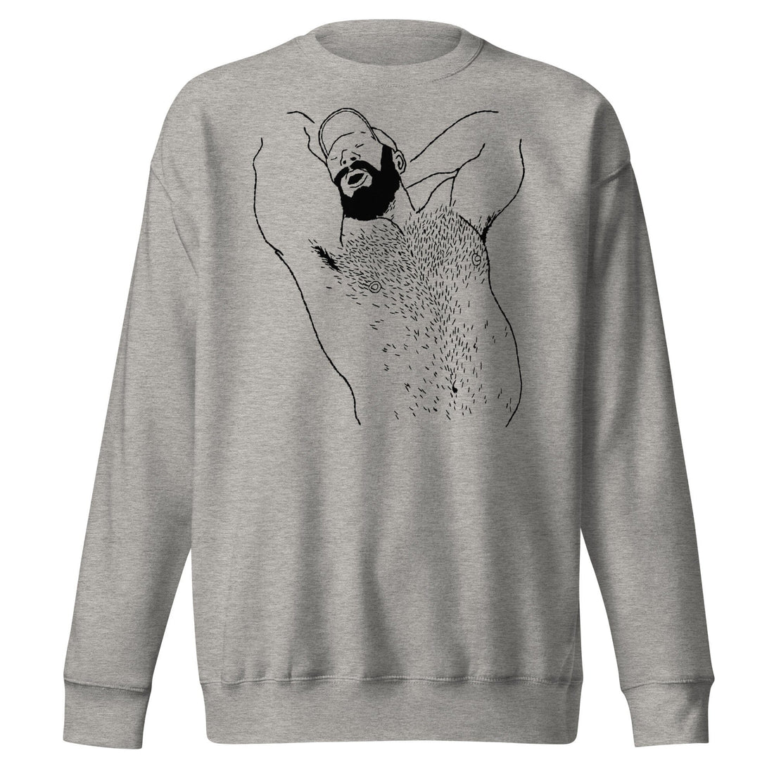 Kinky Needles Arms Up Bearded Bear Black Print Crew Sweatshirt