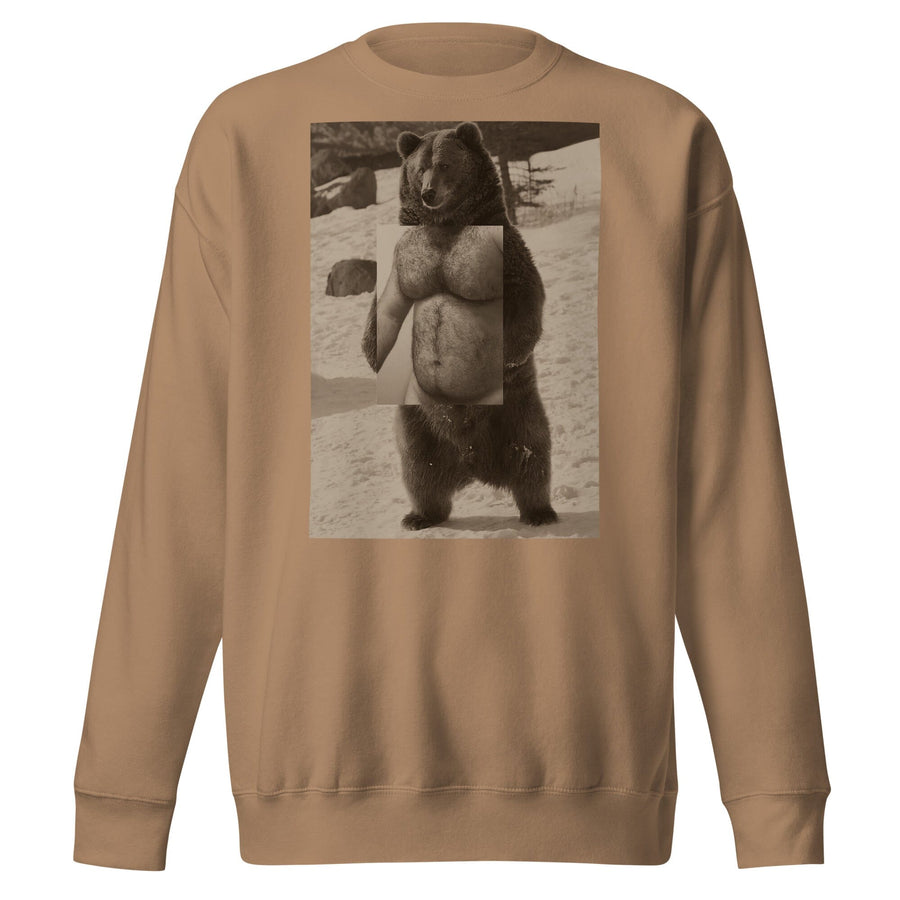 Naro Pinosa Standing Grizzly Bear Crew Sweatshirt by Naro Pinosa