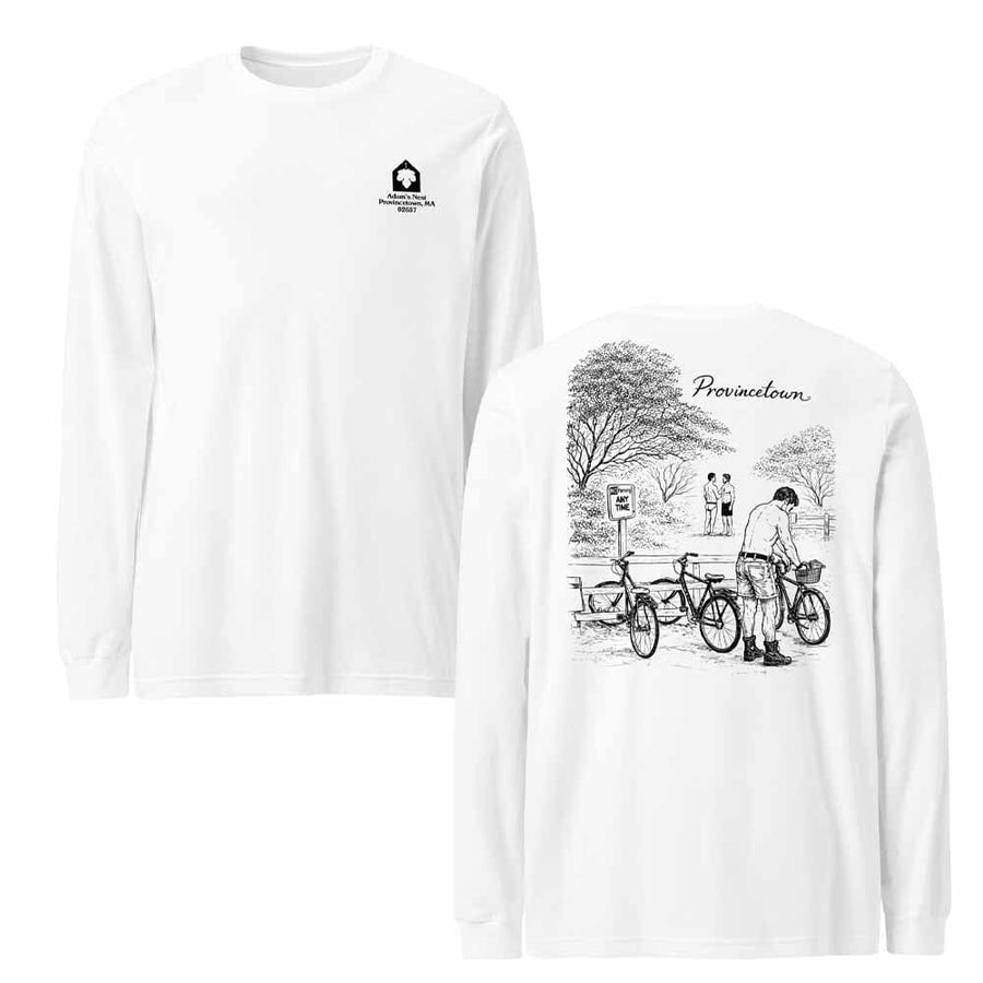 Provincetown Boy Beach Bikes Back Print LS T-Shirt by Nathan Rapport