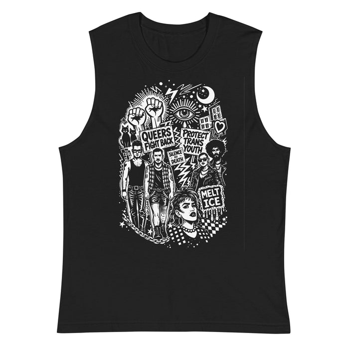 Queer Trans Protest Muscle Tee — Black | Nathan Rapport x Adam's Nest