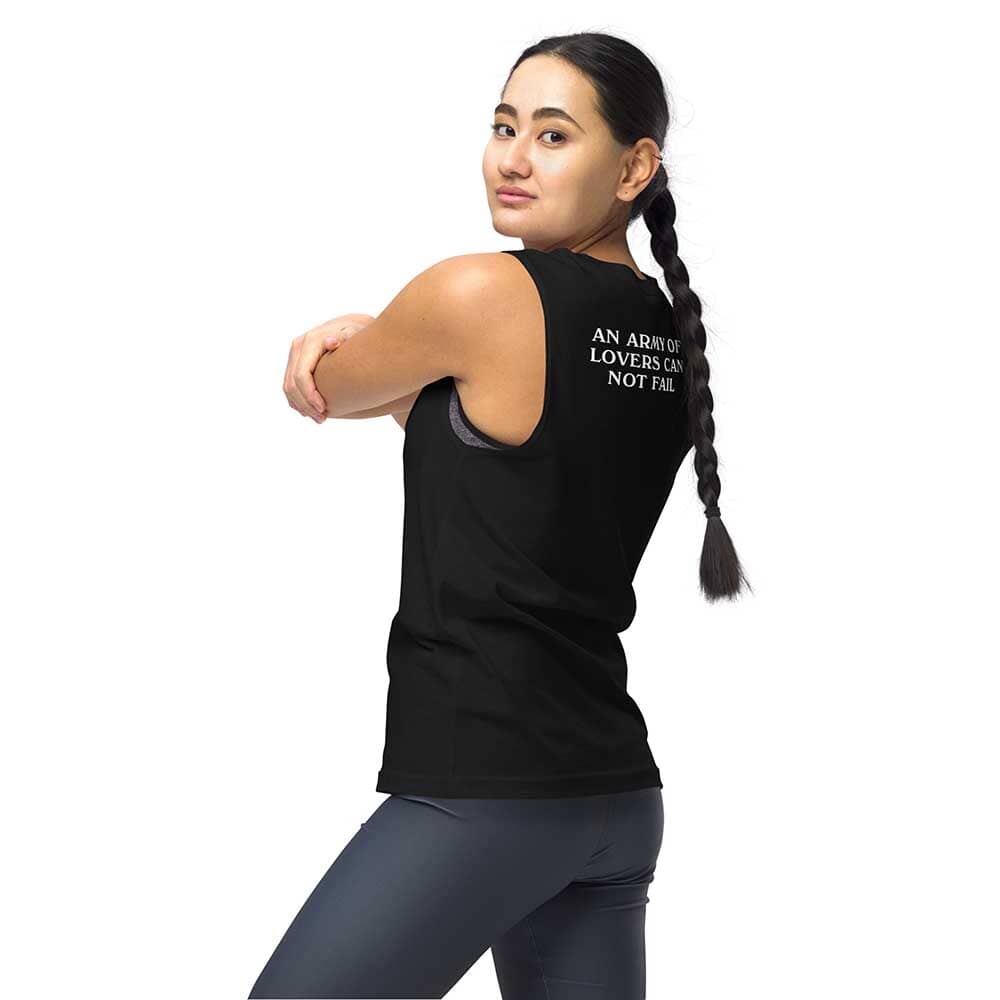 An Army of Lovers Can Not Fail Sleeveless T-shirt BLACK BACK ON WOMAN