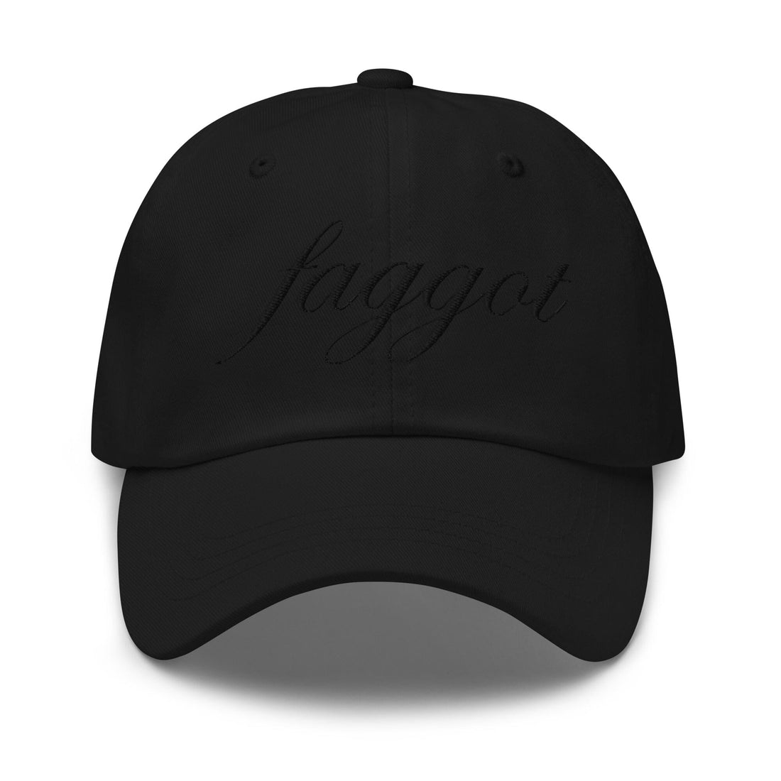 Black-on-black Faggot Script Twill Dad Hat