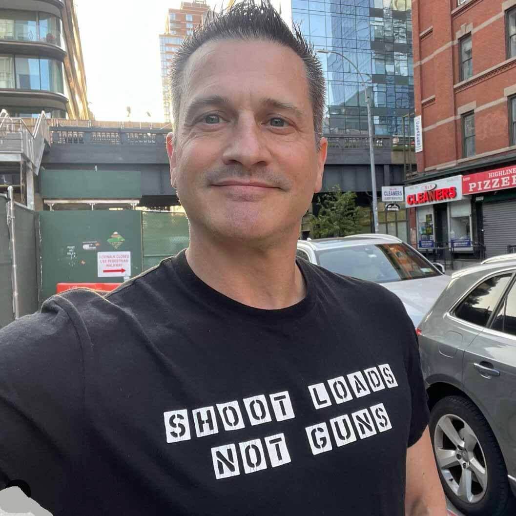 damon jacobs shoot loads not guns t-shirt