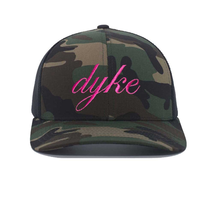 Dyke Script Camo Black Mesh Trucker Snapback Hat