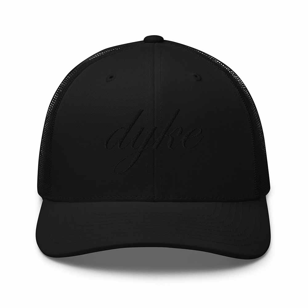 Black-on-black Dyke Script Mesh Trucker Snapback Hat