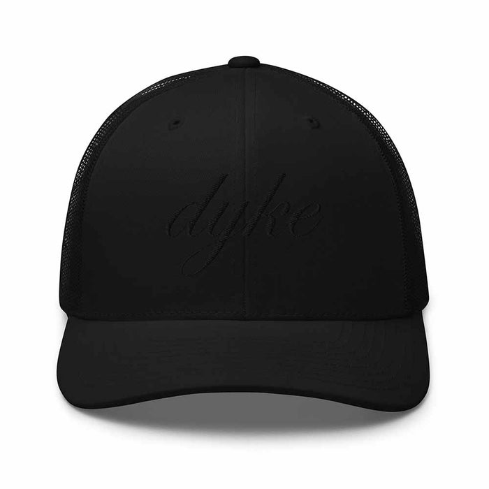 Black-on-black Dyke Script Mesh Trucker Snapback Hat