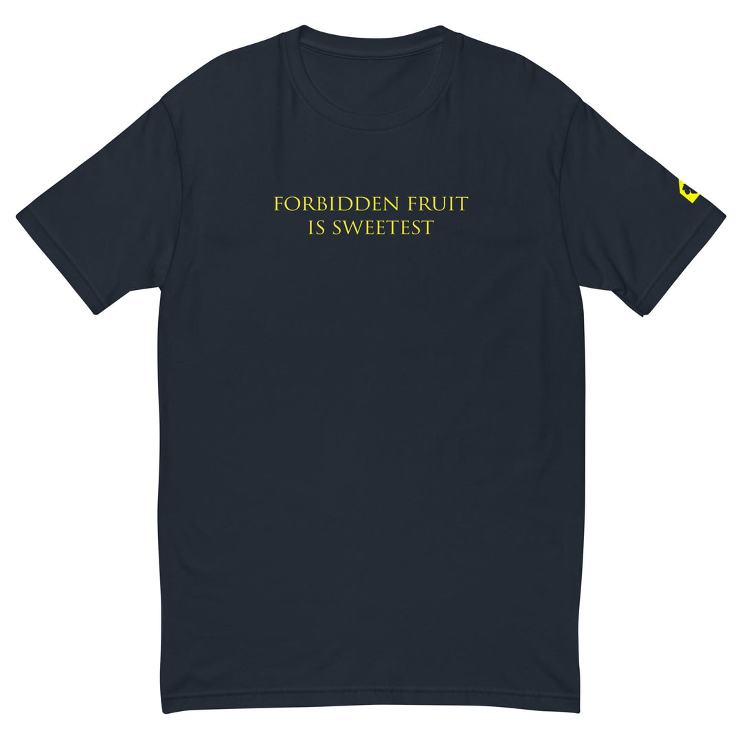 Navy blue t-shirt with yellow text &