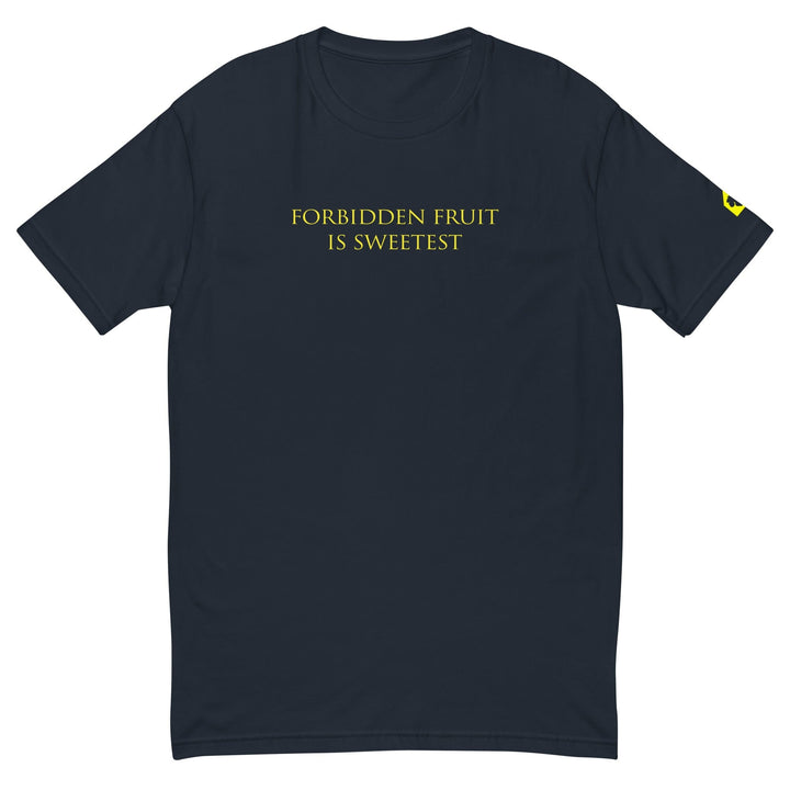 Navy blue t-shirt with yellow text &