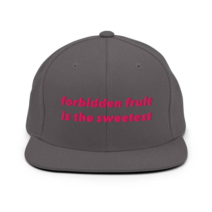 Gray flatbill cap with pink text &