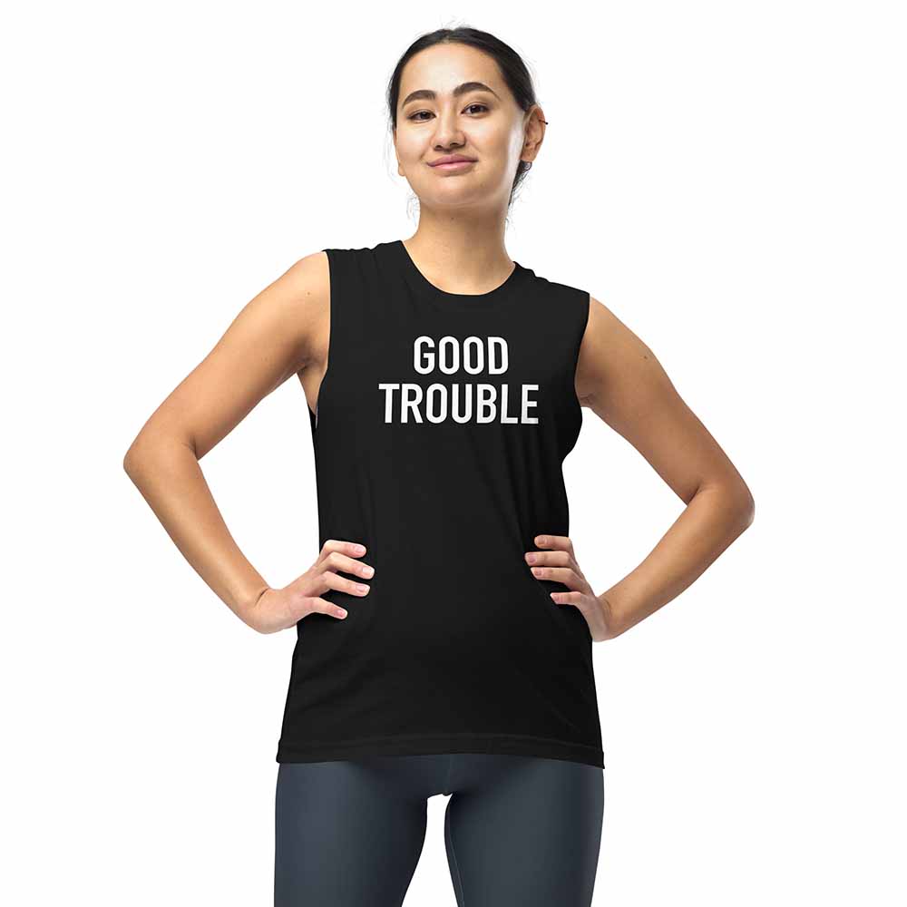 GOOD TROUBLE Sleeveless T-shirt black on woman