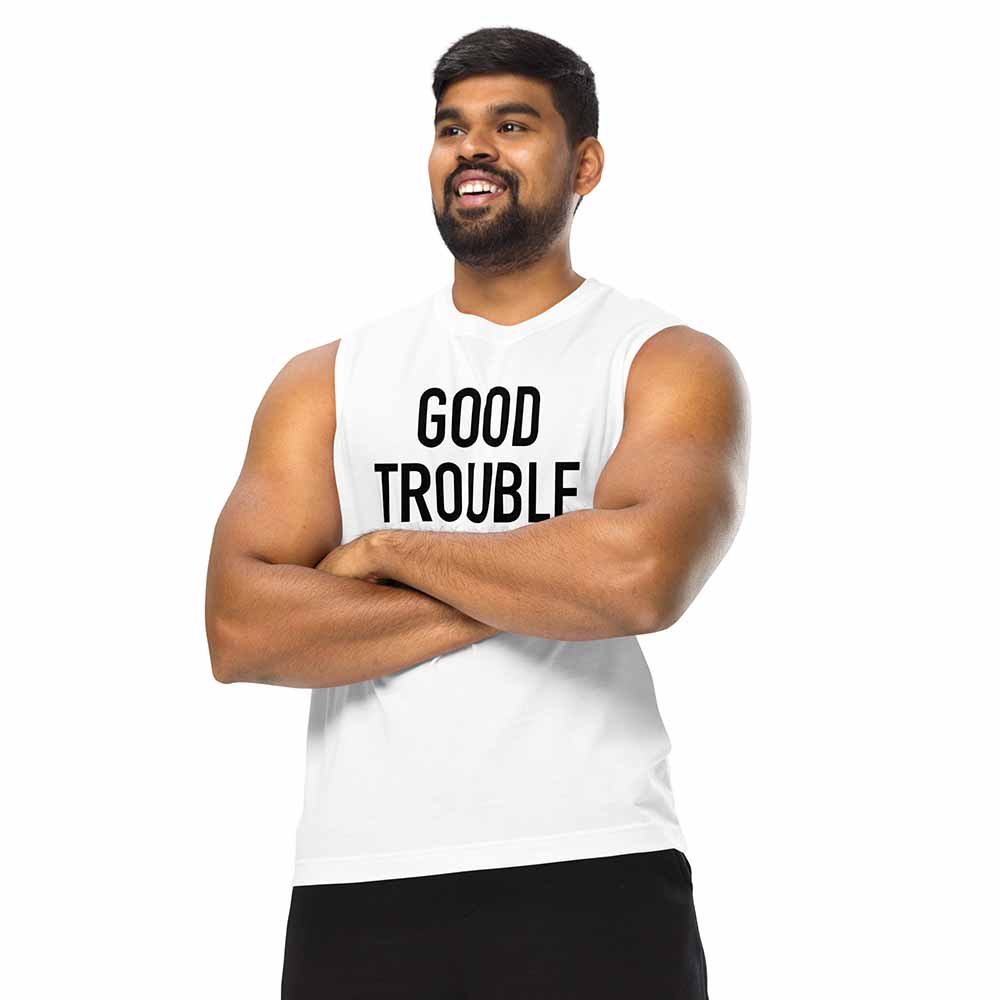 GOOD TROUBLE Sleeveless T-shirt white on man