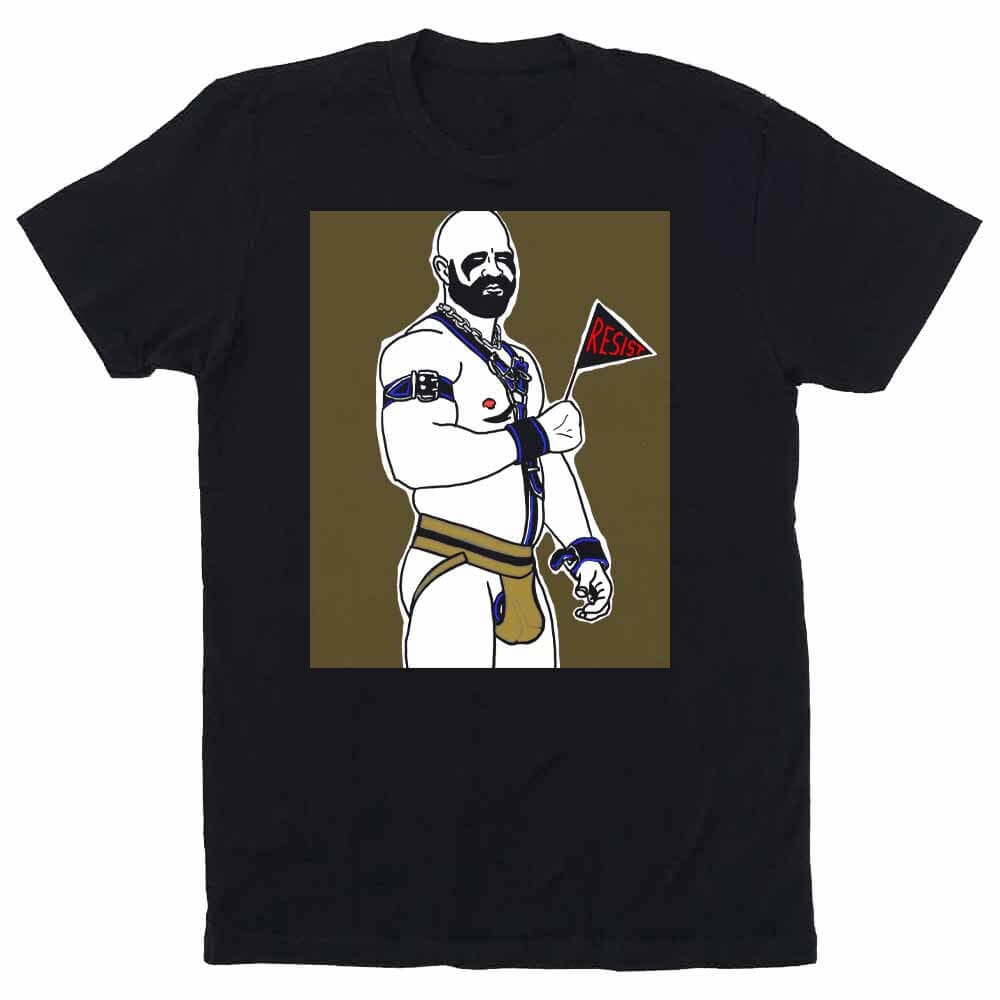 Leather harness jockstrap resist man graphic t-shirt homo riot