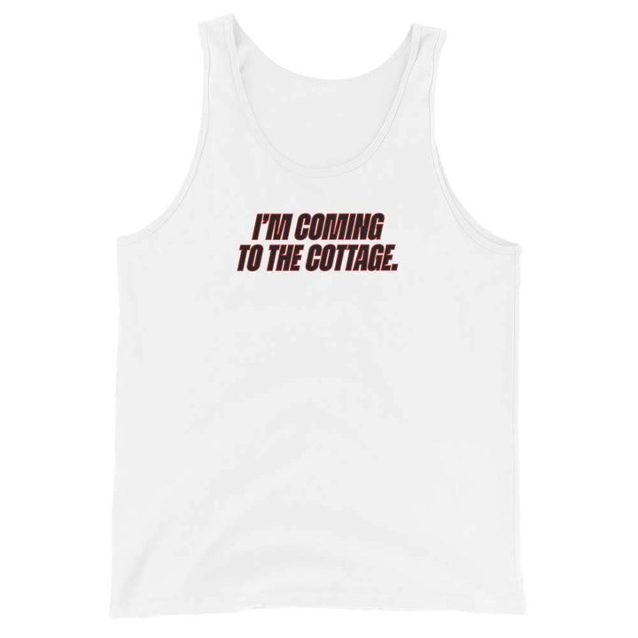 White tank top with black text &