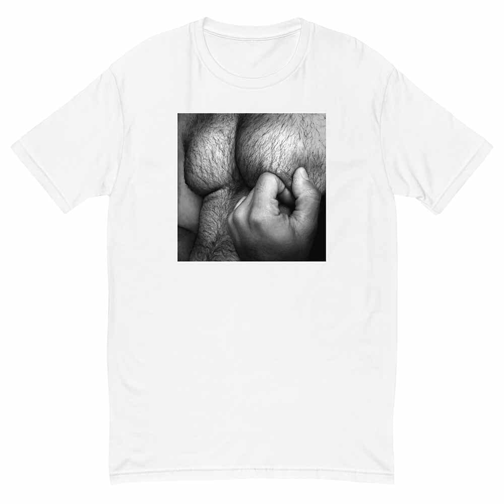 nipple pinch hairy chest short sleeve white t-shirt adams nest provincetown