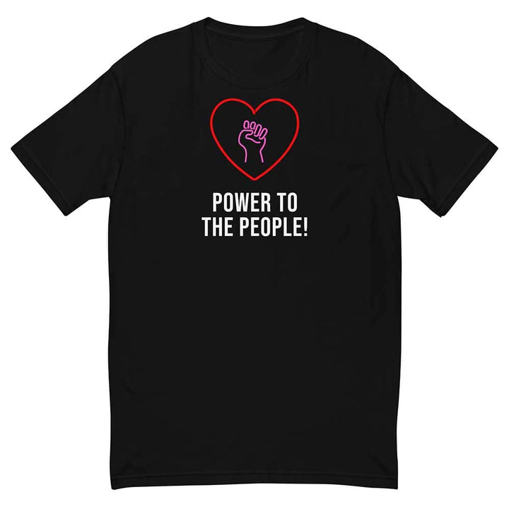 Black t-shirt with a red heart and white text &