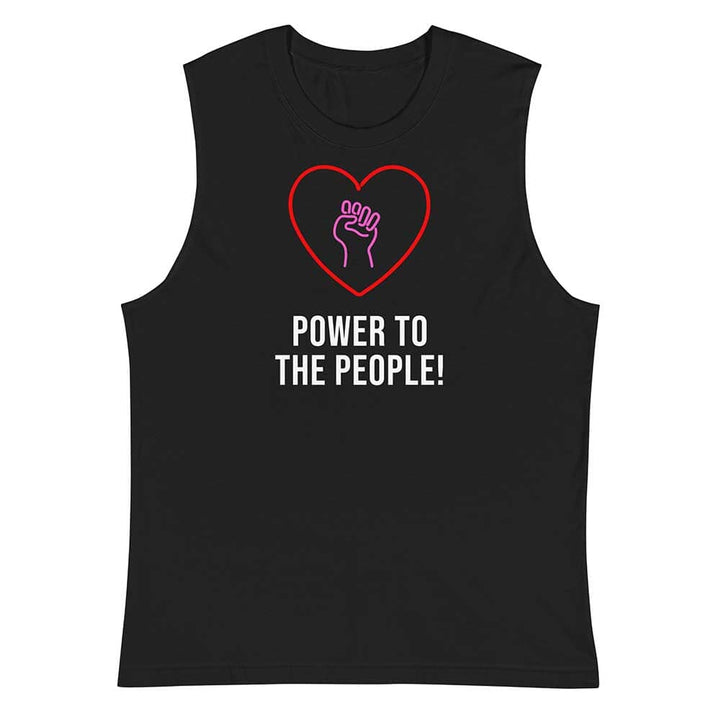 Black sleeveless shirt with a heart and hand graphic and &