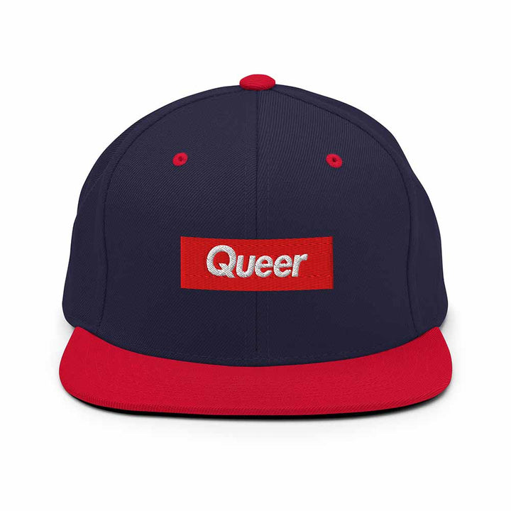 Queer Flatbill 6-Panel Snapback Hat navy and red