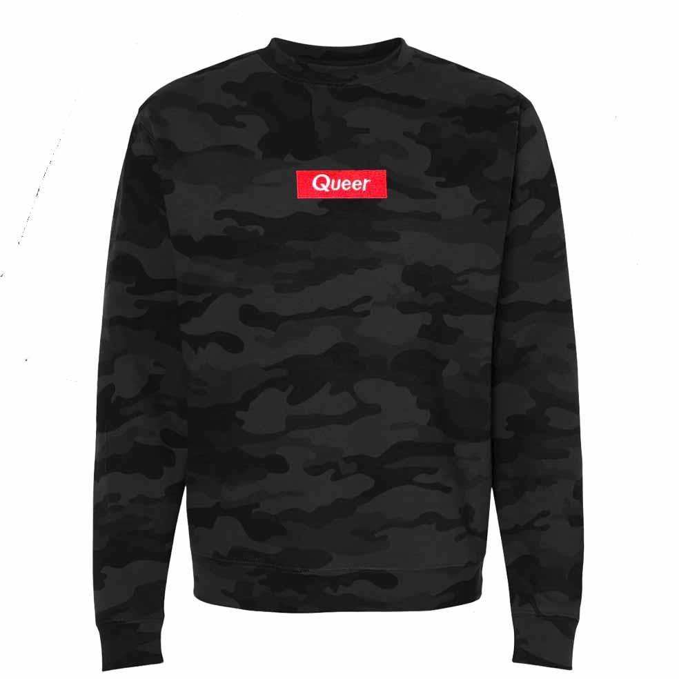 queer black camo crew sweatshirt