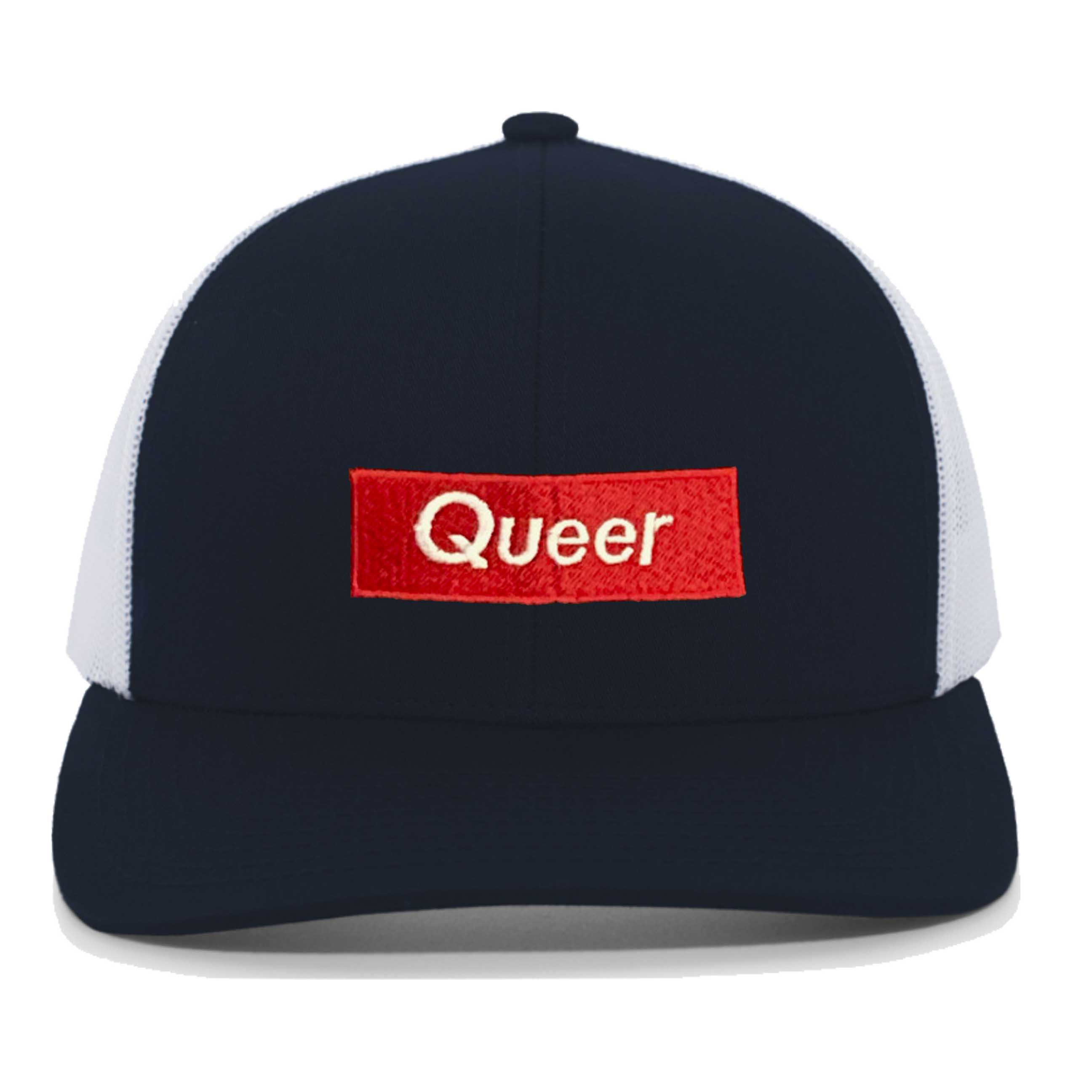 Adam's Nest Queer Trucker Mesh Snapback Hat navy white