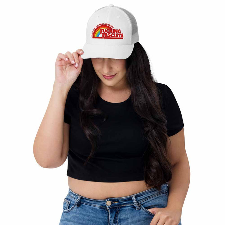fucking fascists 6 panel trucker mesh on woman