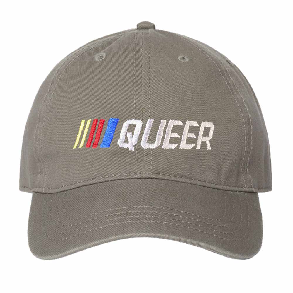 Stripe Queer Twill Daddy Hat supporting Grey