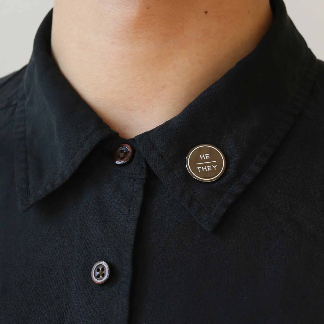 he they pronoun pin on collar