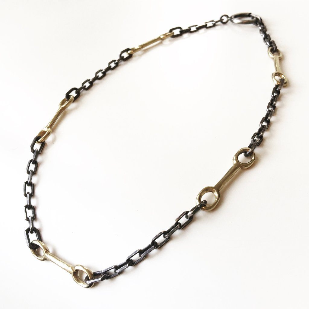 Bit Chain Bronze and Oxidized Silver Necklace