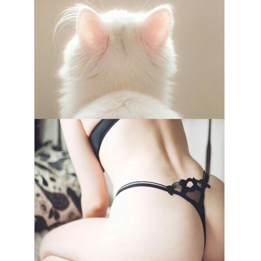 Naro Pinosa Pussycat Lace Thong Postcard by Naro Pinosa