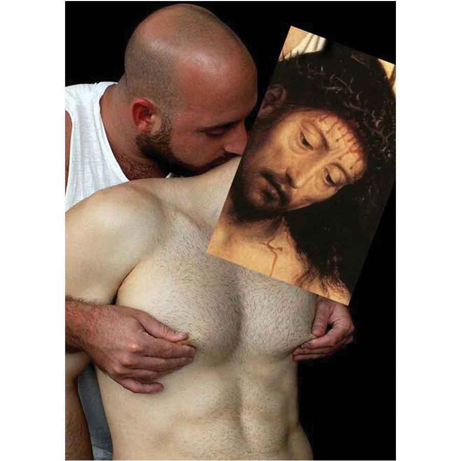 Naro Pinosa Jesus Nipple Play Postcard by Naro Pinosa