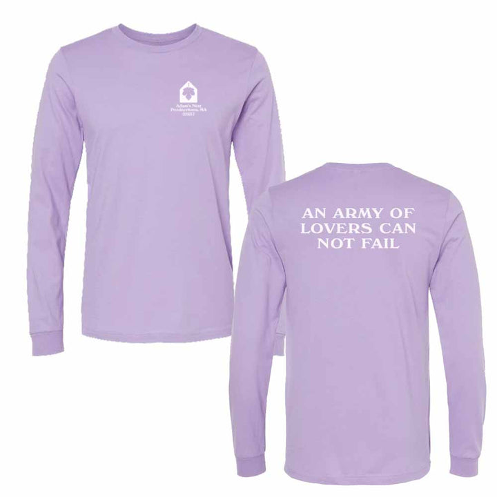 An Army of Lovers Cannot Fail lavender Long Sleeve T-shirt front and back