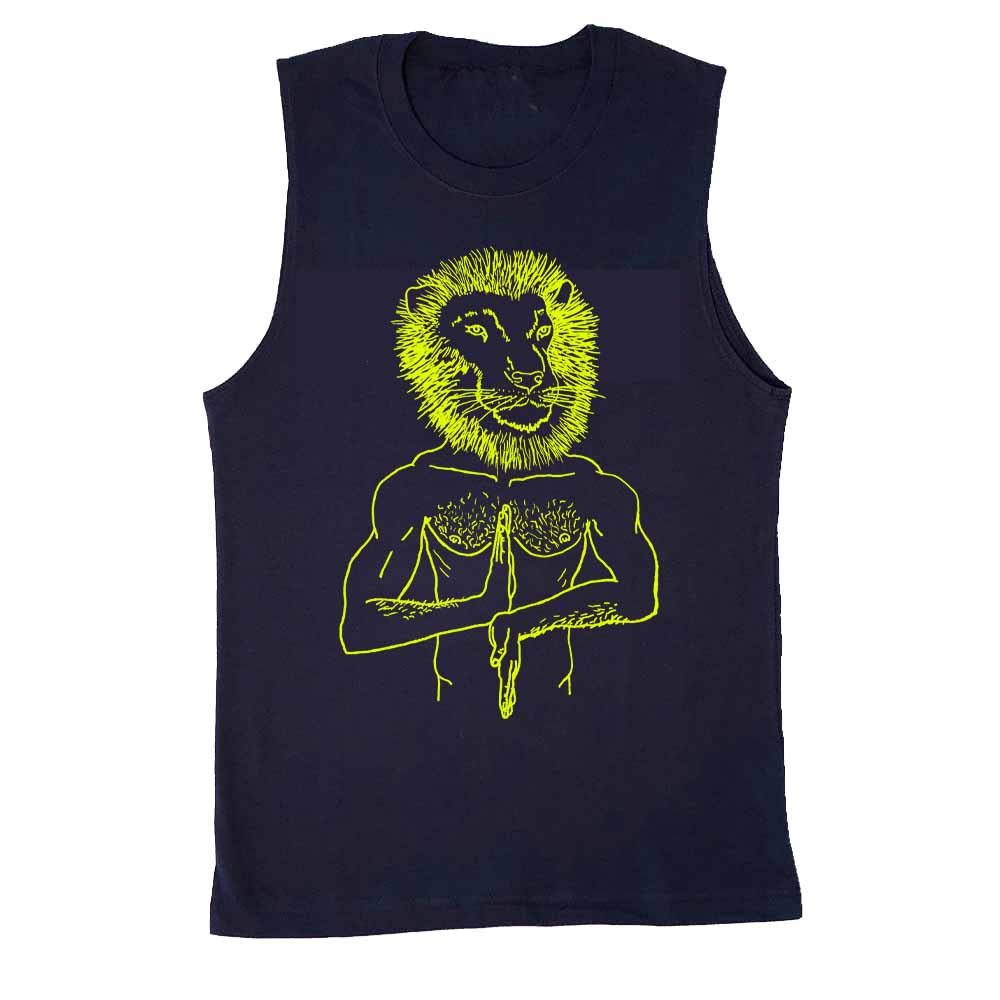 brian kenny lion print sleeveless navy t-shirt