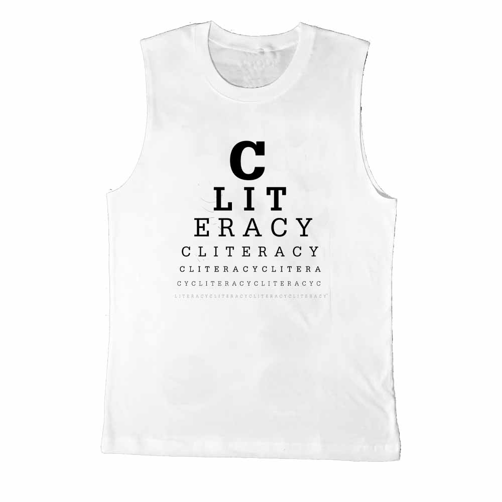 cliteracy eye chart sleeveless graphic t-shirt