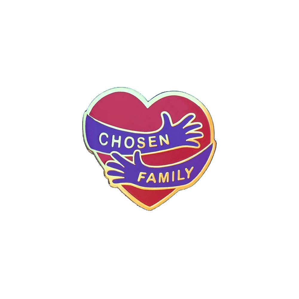 chosen family heart arm hug lapel pin