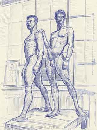 "Michael & Adam" - original ink figure drawing — Adam's Nest, Provincetown
