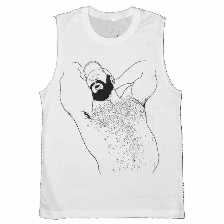 Kinky Needles Arms Up Bearded Bear Sleeveless T-Shirt by Kinky Needles