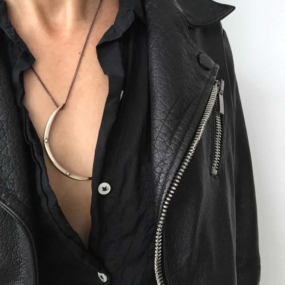 Crescent Moon Infinite Love &amp; Gratitude Necklace on model