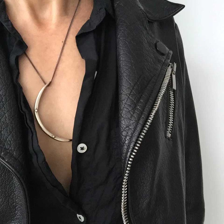 Crescent Moon Infinite Love &amp; Gratitude Necklace on model