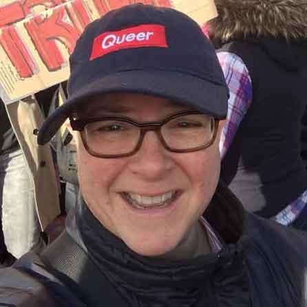 Queer Dad Twill Adjustable Hat navy on woman