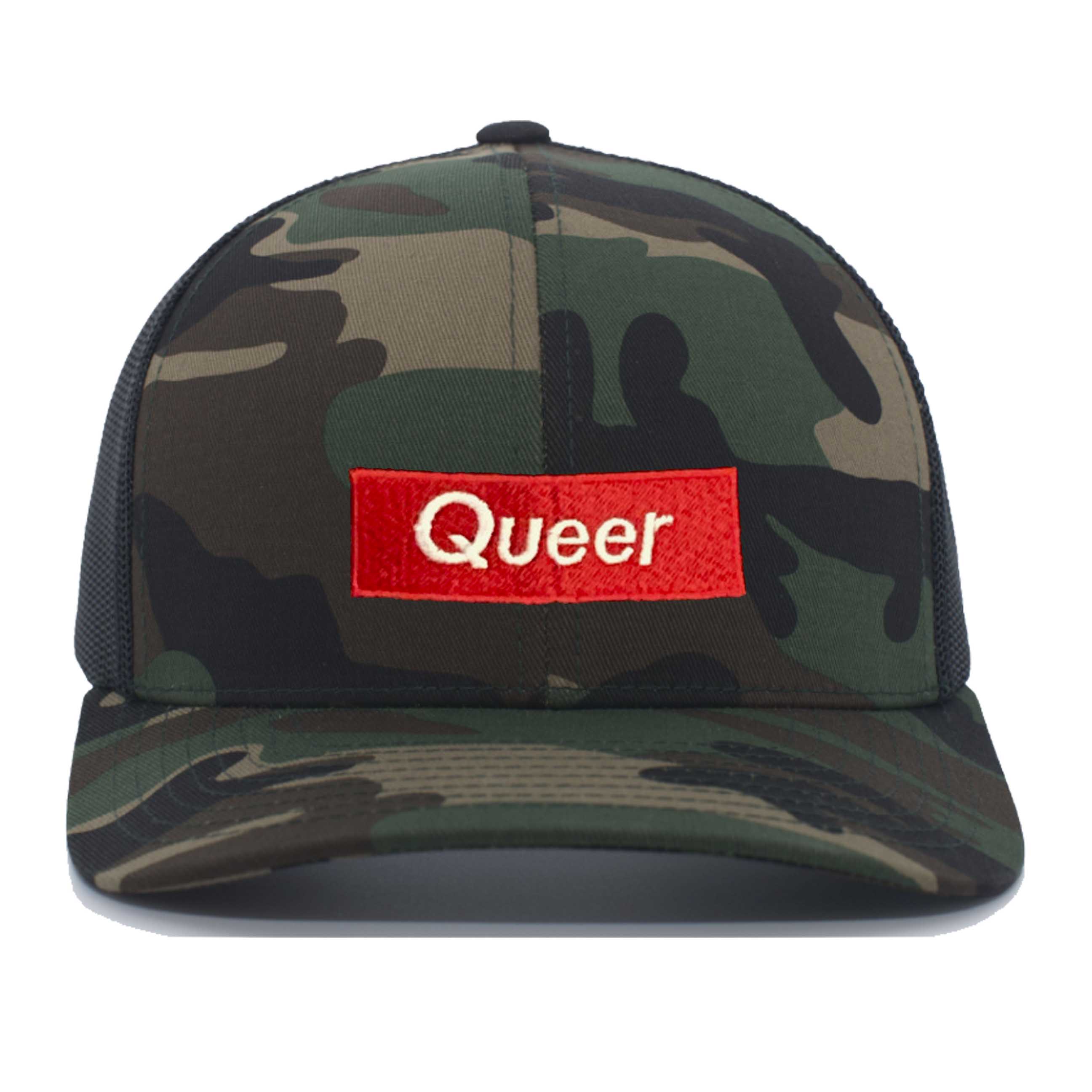 Queer Camo Trucker Mesh Snapback Hat black