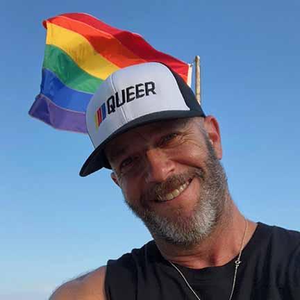 Stripe Queer Trucker Mesh Snapback Hat White Black Rainbow Flag