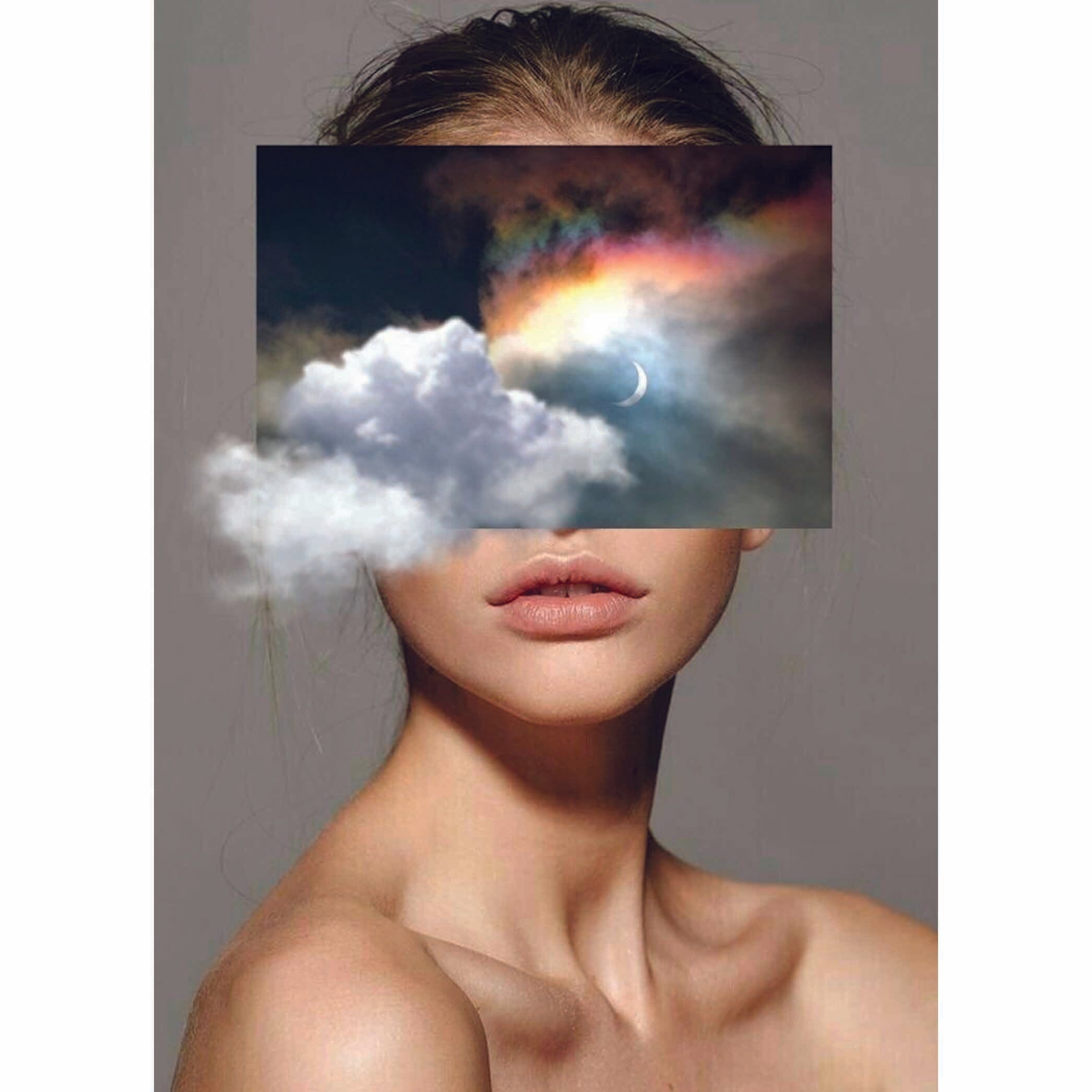 Naro Pinosa Woman Cloud Rainbow Postcard